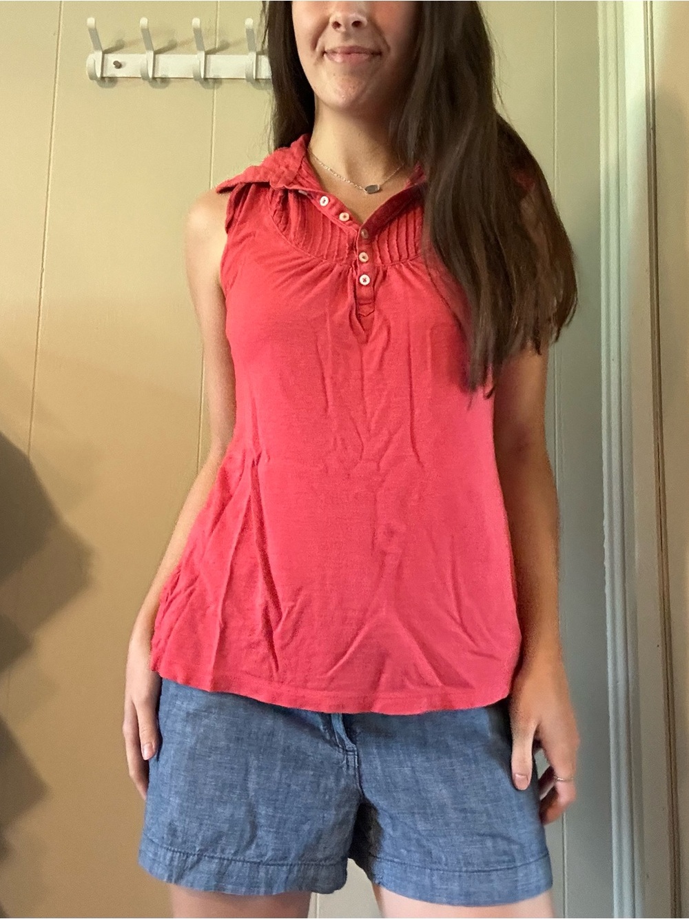 GAP Coral-Pink Sleeveless Buttoned Tank